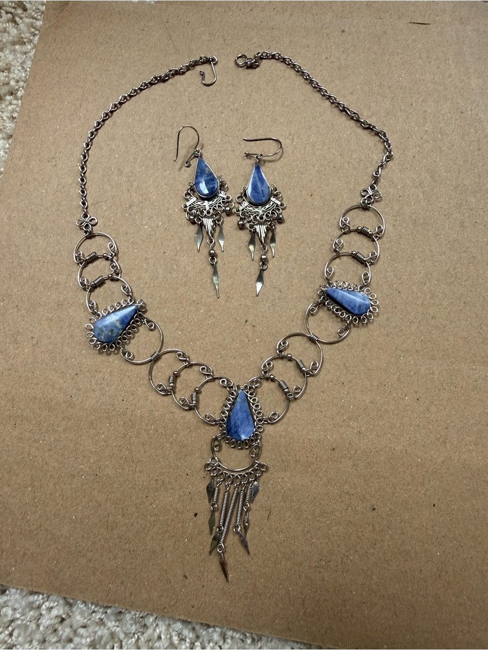 Silver and Sodalite necklace/earring set from Peru